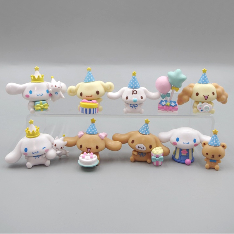 SANRIO 10 ชิ้น/เซ็ต 4-6.5 ซม.Sanrio การ์ตูนอะนิเมะรูป Cinnamoroll ญี่ปุ่นยอดนิยม Mascot Cinnamoroll เค้ก Popcorn รุ่น Q PVC ตัวเลขการกระทําตุ๊กตาของเล่น