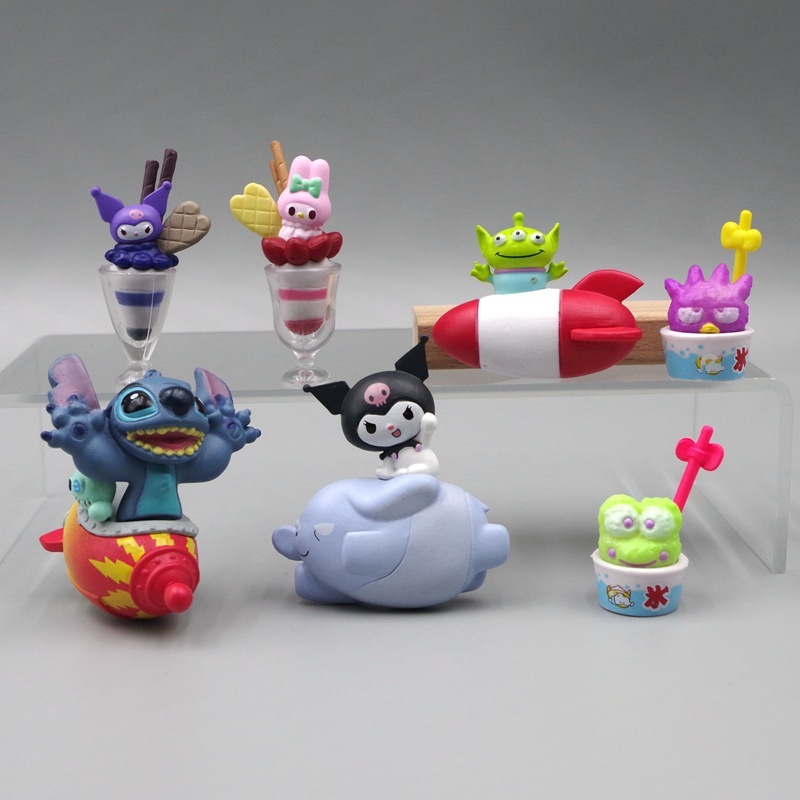 1 ชิ้นอะนิเมะรูป Kuromi My Melody Alien Badtz-maru Kerppi Rocket ไอศกรีม Hamburg รุ่น Q PVC ตัวเลขการกระทําตุ๊กตาของเล่น
