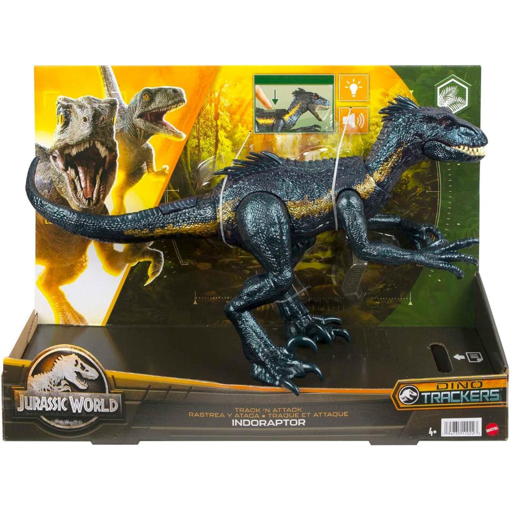 Jurassic World Track N Attack Indoraptor Dinosaur Figure with Tracking Gear &amp; 3 Attack Features, Plus Downloadable App &amp; Ar HKY12ฟิกเกอร์ไดโนเสาร์ Jurassic World Track N Attack Indoraptor พร้อมเกียร์ติดตาม และคุณสมบัติการโจมตี 3 และแอพดาวน์โหลดได้ Ar HKY1