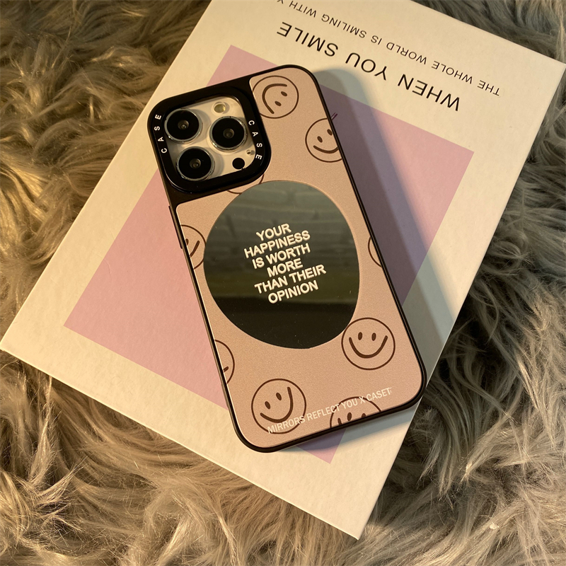 เคสไอโฟน 15 Pro max เคสไอโฟน11/12/13/14/15 English Smile Mirror Case For iPhone 11,12,13,14,15,11PM,12PM,13PM,14PM,15PM
