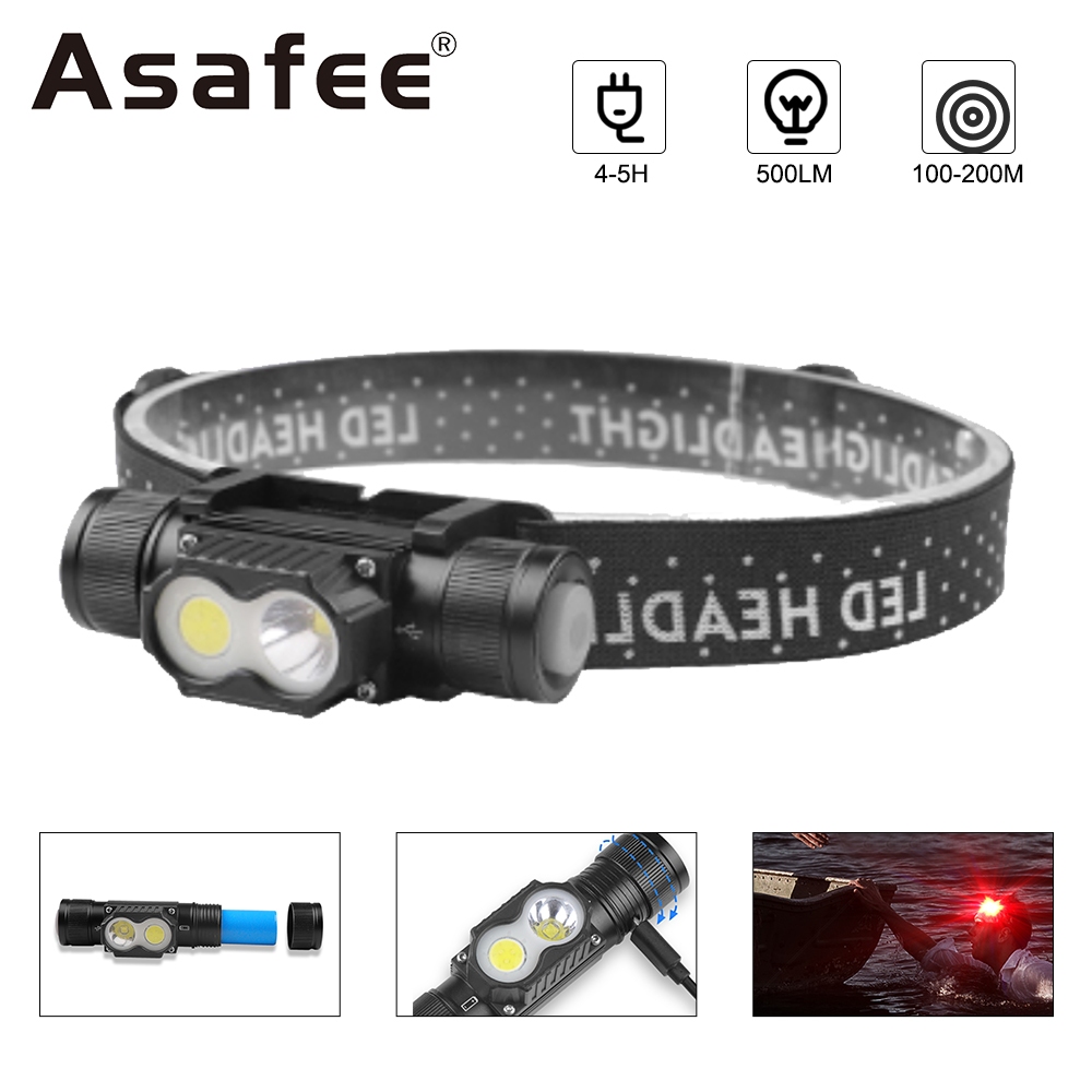 Asafee SY5840 42 43 ไฟหน้า LED 500LM L2 XPE XTE COB T6 หรี่แสงได้ ชาร์จไฟได้ สําหรับตั้งแคมป์ ตกปลา