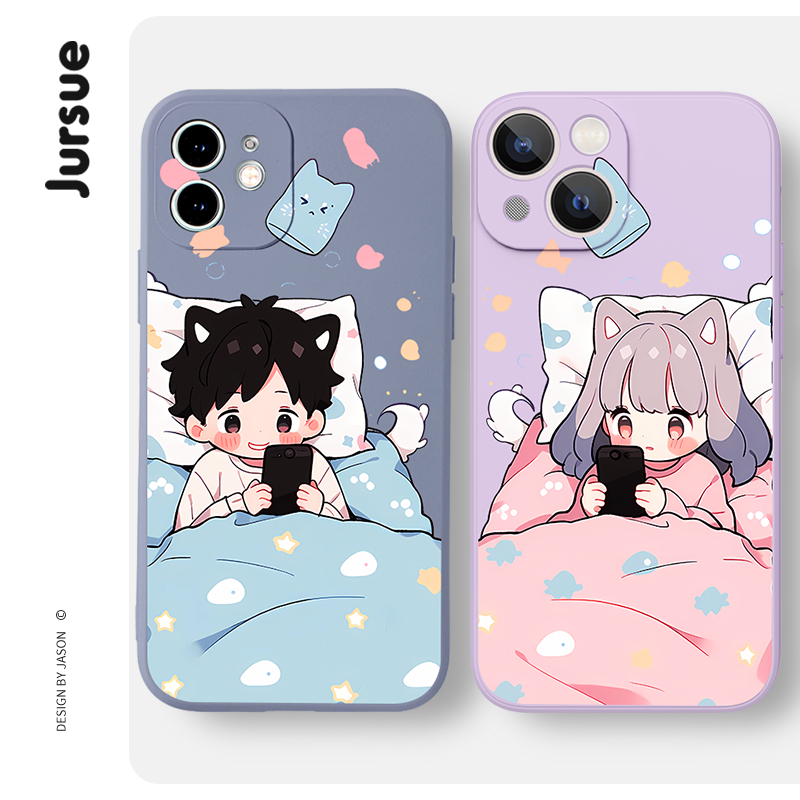 JURSUE เคสคู่ เคสไอโฟน คู่รัก กันกระแทกซิลิโคนนุ่มการ์ตูนน่ารักตลก เคสโทรศัพท์ Compatible for iPhone 16 15 14 13 12 11 Pro Max SE 2020 X XR XS 8 7 Plus พลัส XYH2297