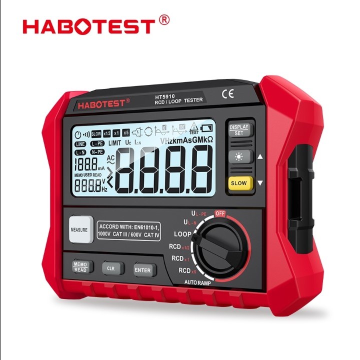 HABOTEST HT5910 เครื่องทดสอบ RCD / Loop แบบดิจิตอล 4.7 นิ้ว LCD Resistance Meter การรั่วไหลของสวิตช์