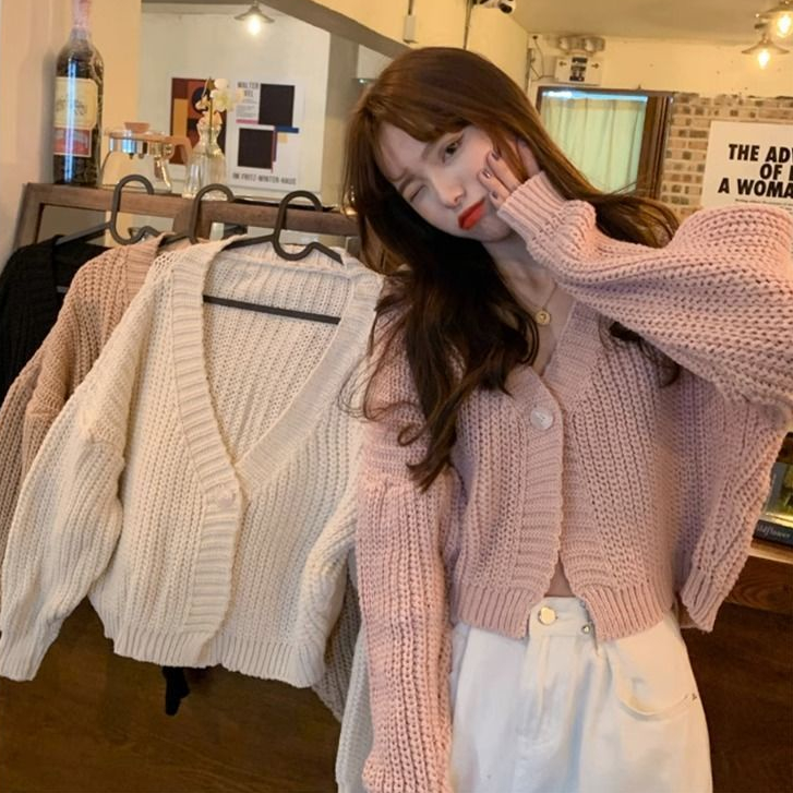 Floerns เสื้อแจ็กเก็ตคาร์ดิแกนกันหนาว คอวี ทรงหลวม สไตล์เกาหลี
