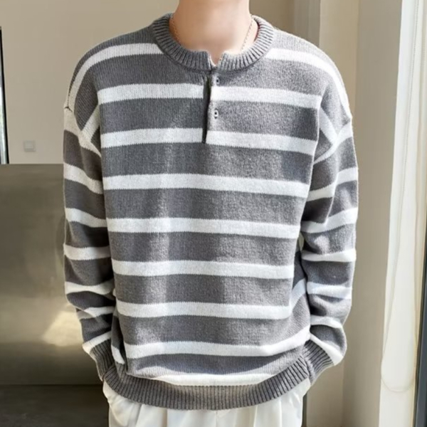 Meason เสื้อกันหนาวผู้ชาย ลายทาง ผ้ายืด เสื้อกันหนาวตัวยาว A215