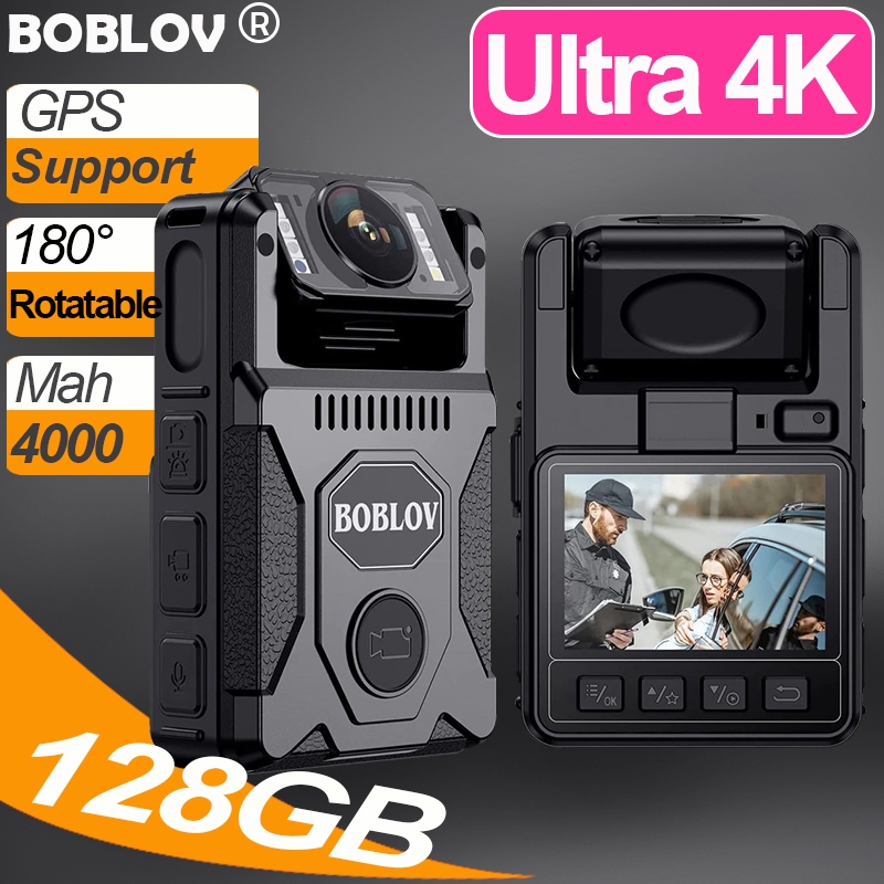 Boblov M7 Pro Werable Body Mini Action Police สวมใส่กล้อง GPS Ultra 4K 2160P 128GB 4000Mah Night Vision 15H กีฬา DVR Video Audio Recorder รถจักรยานยนต์ Dash Cam สําหรับ Vloggin