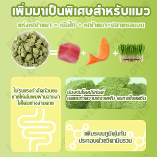 PETLOVERS หญ้าแมวฟรีซดราย 150 กรัม ขนมแมวฟรีซดราย อกไก่ผสมต้นอ่อนข้าวสาลีฟรีซดราย ช่วยขับขนในลำคอ