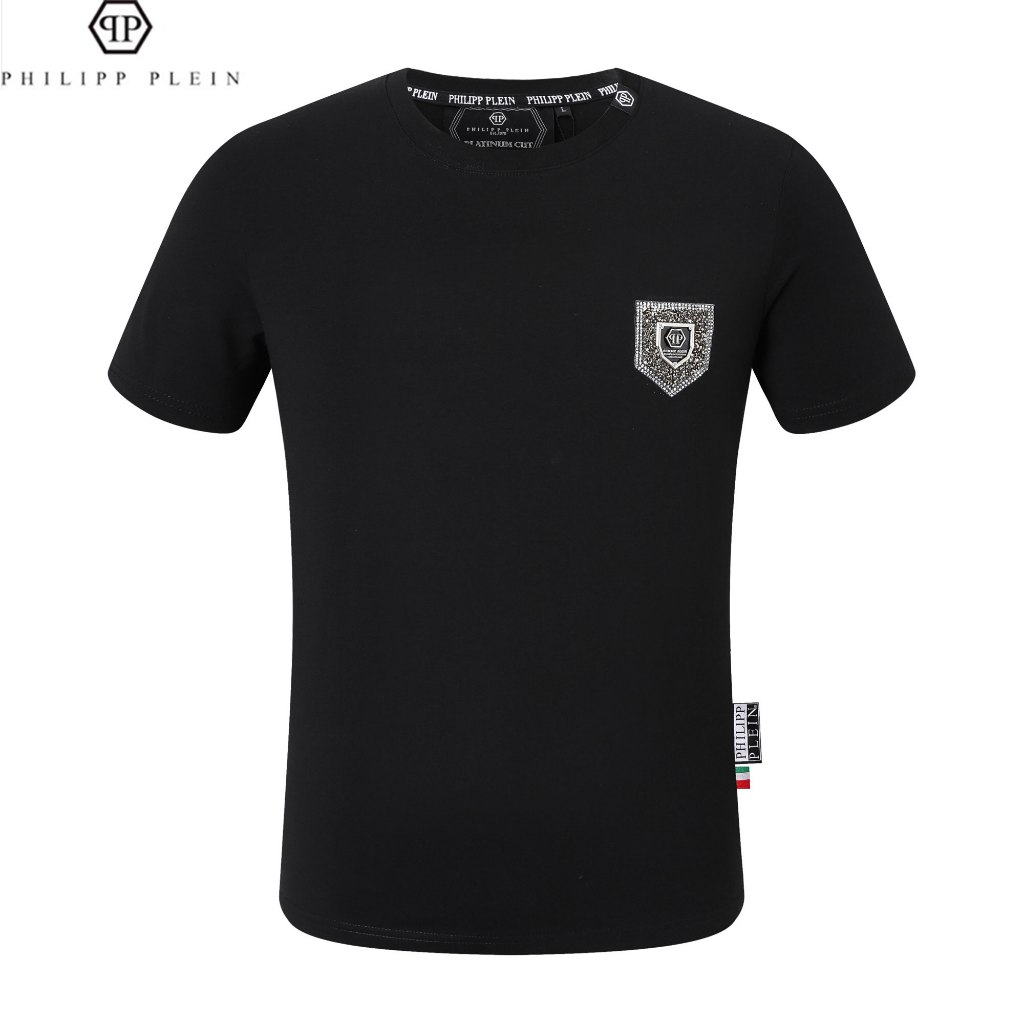 Philipp PLEIN Summer Mens Top Slim Round Neck Breathable Hot Diamonds