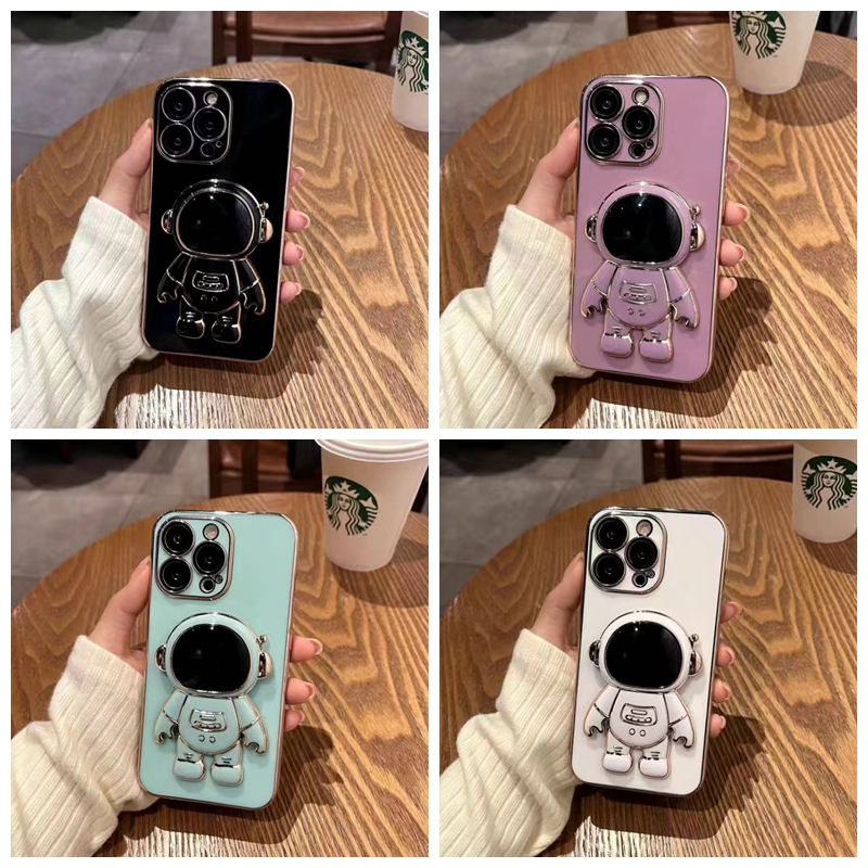 เคส Oppo A38 4G A78 4G A58 4G A78 5G A58 5G ขอบตรง 90° ขาตั้งนักบินอวกาศ Electroplating กล้อง ป้องกันเคสโทรศัพท์แบบเต็มรูปแบบ