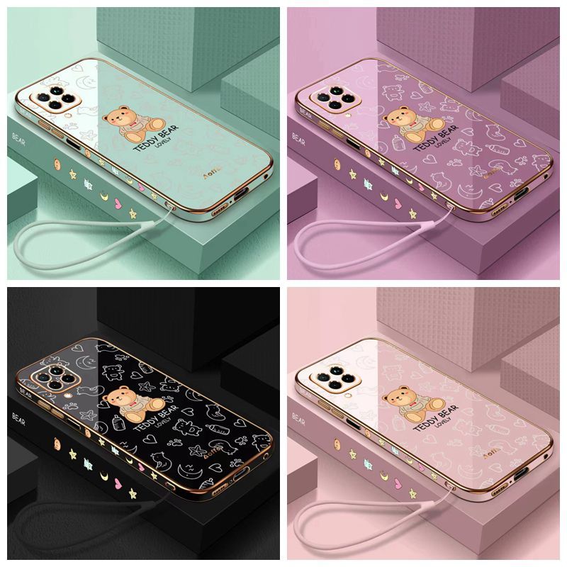 เคส Vivo Y17S Y27 4G Y35+ Y78 5G Y36 4G Y36 5G V29 5G S17 Pro V17 Pro กรณีชุบขอบตรง กรณีโทรศัพท์หมีน้อย