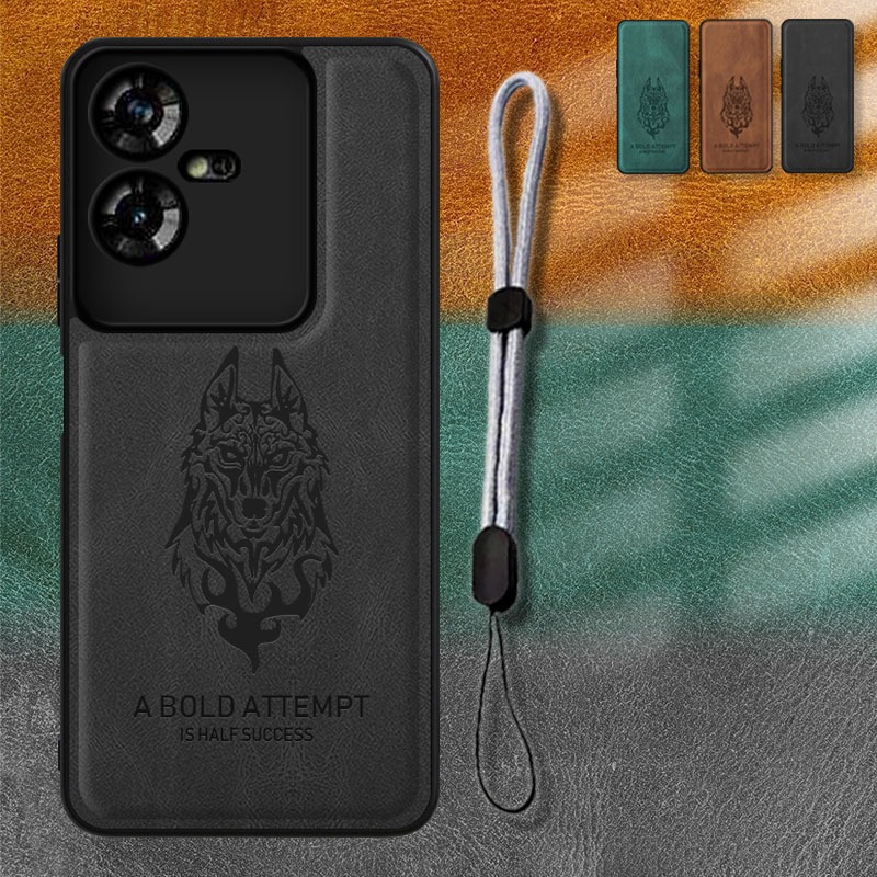 สําหรับ Tecno Pova Neo 3 LH6n เคสหนังพร้อมเชือกคล้องโทรศัพท์มือถือแบบปรับได้ เคส Wolf Design
