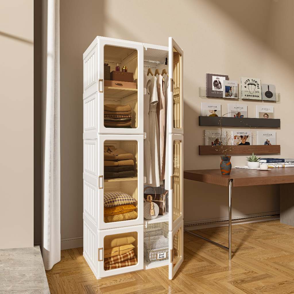 ANTBOX [พร้อมส่ง!! ] ตู้เสื้อผ้า 10 ช่อง 1 แขวน 590L ประตูใสโปร่งแสงมองเห็นด้านในได้ สไตล์โมเดิร์น เหมาะกับการแต่งห้องทุกสไตล์