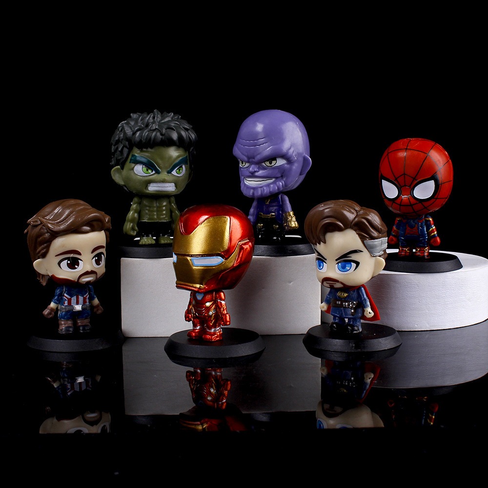 6 ชิ้น/เซ็ต 7 ซม.Avengers การ์ตูนอะนิเมะ Superhero Thanos Iron Man Hulk หมอแปลกกัปตันอเมริการุ่น Q PVC Action Figures ตุ๊กตาของเล่น