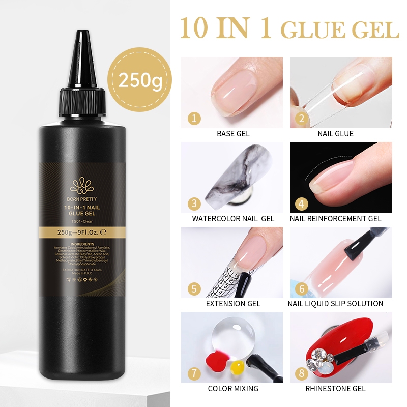 Born PRETTY 10 IN 1 กาวติดเล็บเจลลี่ แบบใส กึ่งถาวร 250 กรัม