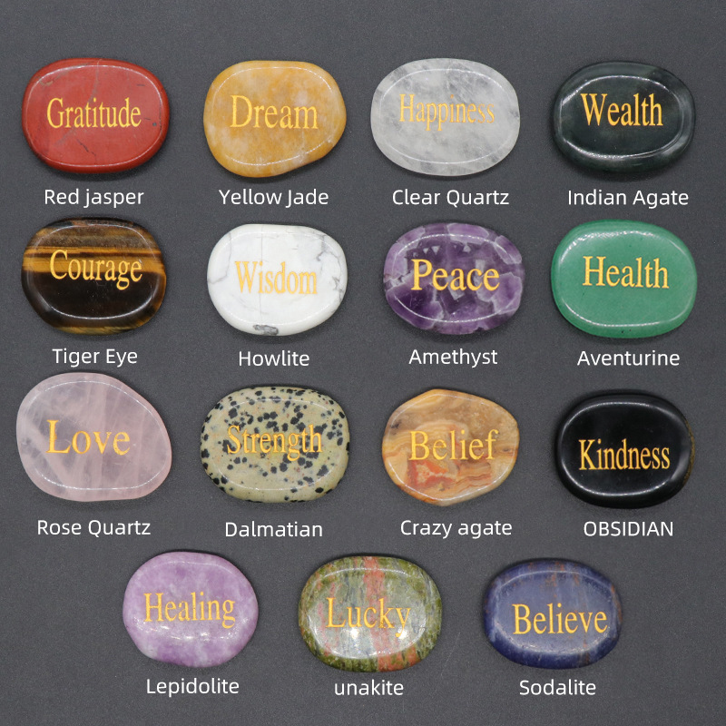 1PC รูปแบบตัวอักษรตกแต่งบ้านคํา Reiki Healing Amethyst Plam หินธรรมชาติขัด Spiritual Crystals Palmstones