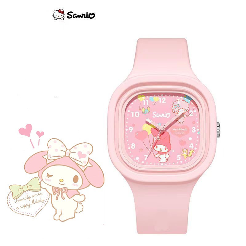 Sanrio Hello Kitty Watch Kuromi Cinnamoroll สายซิลิโคนควอตซ์ Casual การ์ตูน Melody WristWatch เด็กผู้หญิงเด็กวันเกิด