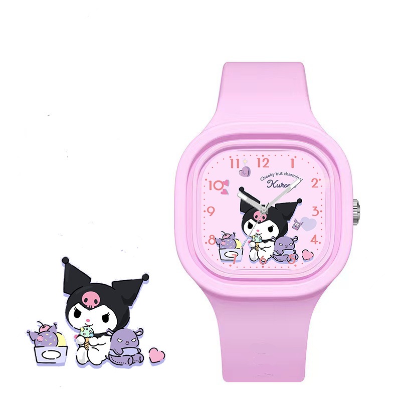 Sanrio Hello Kitty Watch Kuromi Cinnamoroll สายซิลิโคนควอตซ์ Casual การ์ตูน Melody WristWatch เด็กผู้หญิงเด็กวันเกิด