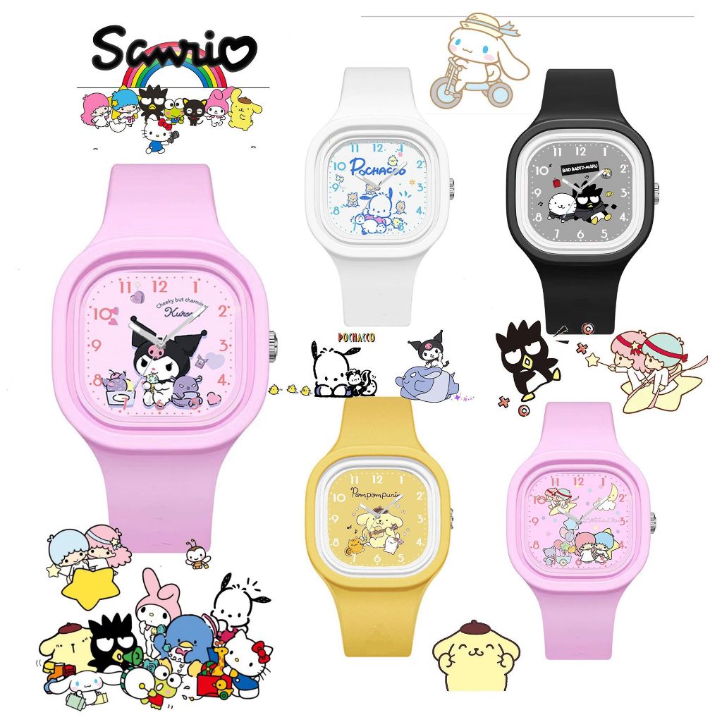 Sanrio Hello Kitty Watch Kuromi Cinnamoroll สายซิลิโคนควอตซ์ Casual การ์ตูน Melody WristWatch เด็กผู้หญิงเด็กวันเกิด