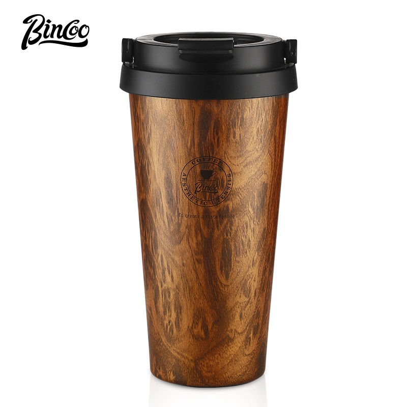 Bincoo แก้วกาแฟร้อน ลายไม้ แบบพกพา ความจุขนาดใหญ่ 500 มล.