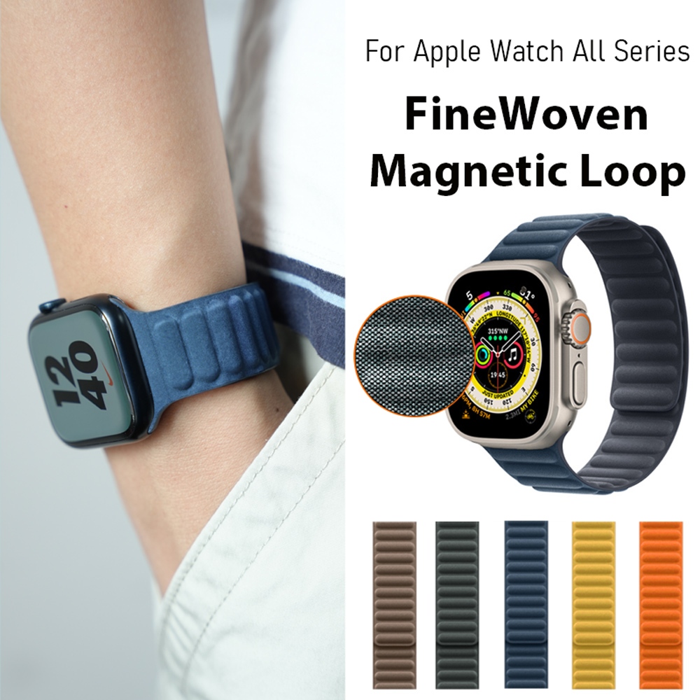 Finewoven สายนาฬิกาข้อมือผ้ายีน แม่เหล็ก ระบายอากาศ อุปกรณ์เสริม สําหรับ iWatch Ultra 2 49 มม. 45 มม. 41 มม. 44 มม. 40 มม. iWatch Series 9 8 7 6 5 4 3 SE