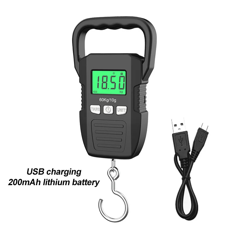 เครื่องชั่งน้ําหนักดิจิทัล LCD 60 กก. 10 ก. แบตเตอรี่ แบบพกพา ชาร์จ USB เทปวัด 1.5 ม.