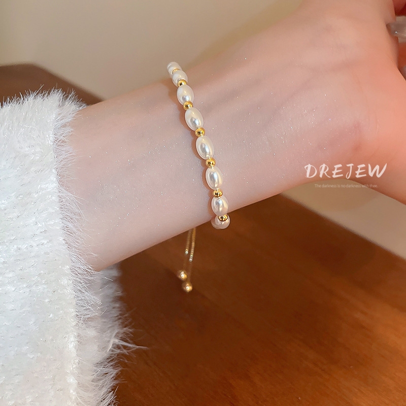 DREJEW สร้อยข้อมือ ประดับลูกปัดไข่มุก ทรงกลม ปรับได้ เรียบง่าย สไตล์ฝรั่งเศส เครื่องประดับแฟชั่น