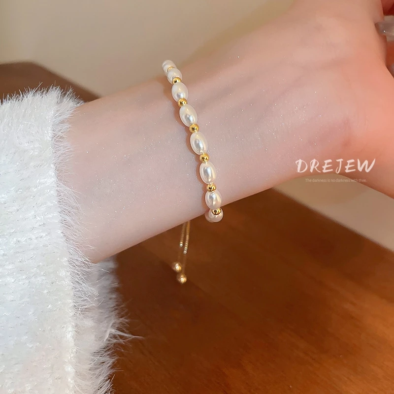 DREJEW สร้อยข้อมือ ประดับลูกปัดไข่มุก ทรงกลม ปรับได้ เรียบง่าย สไตล์ฝรั่งเศส เครื่องประดับแฟชั่น