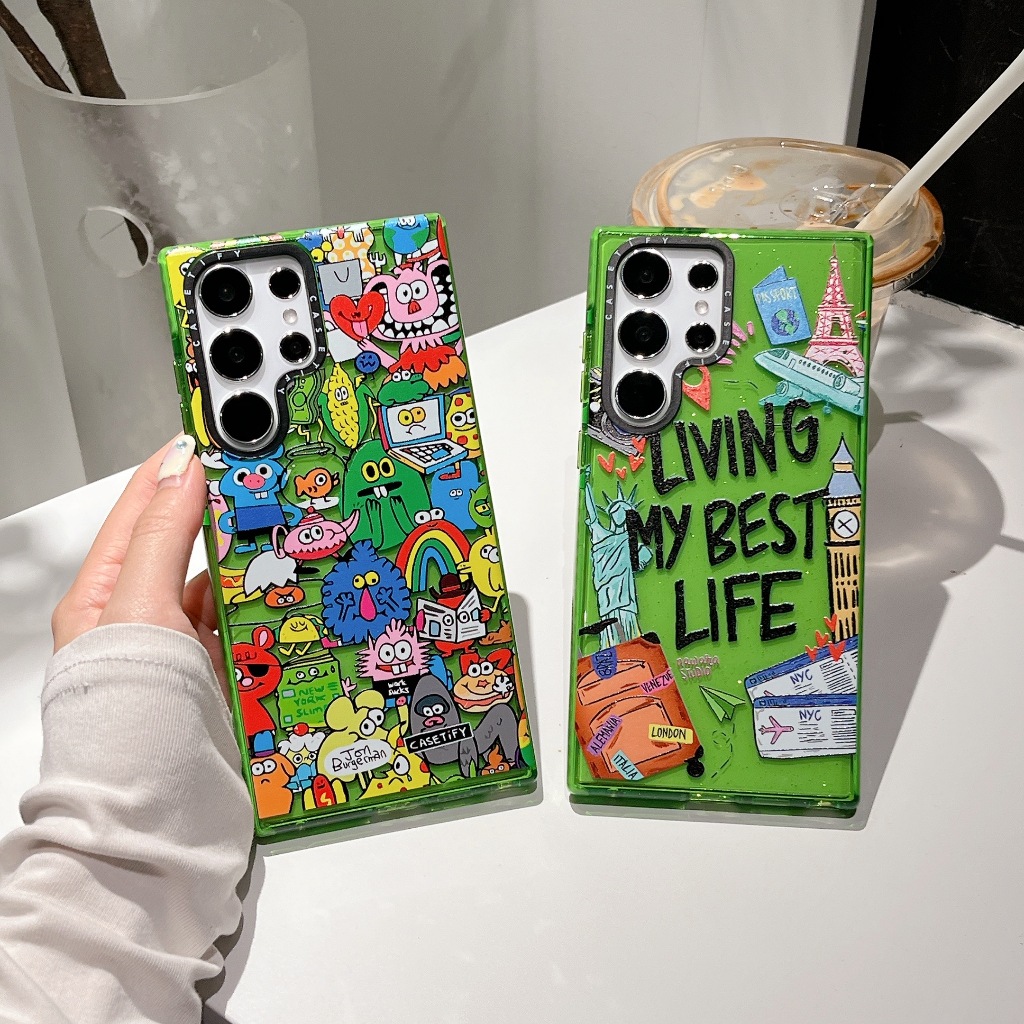 CASETIFY เต็มจอ สัตว์ประหลาดตัวน้อย ภาษาอังกฤษ คำขวัญ เคส Samsung Galaxy S23 Ultra S22Ultra S23 Plus Case ส่องแสง สี ขอบ TPU การต่อต้าน อ่อนนุ่ม ซัมซุง เคส