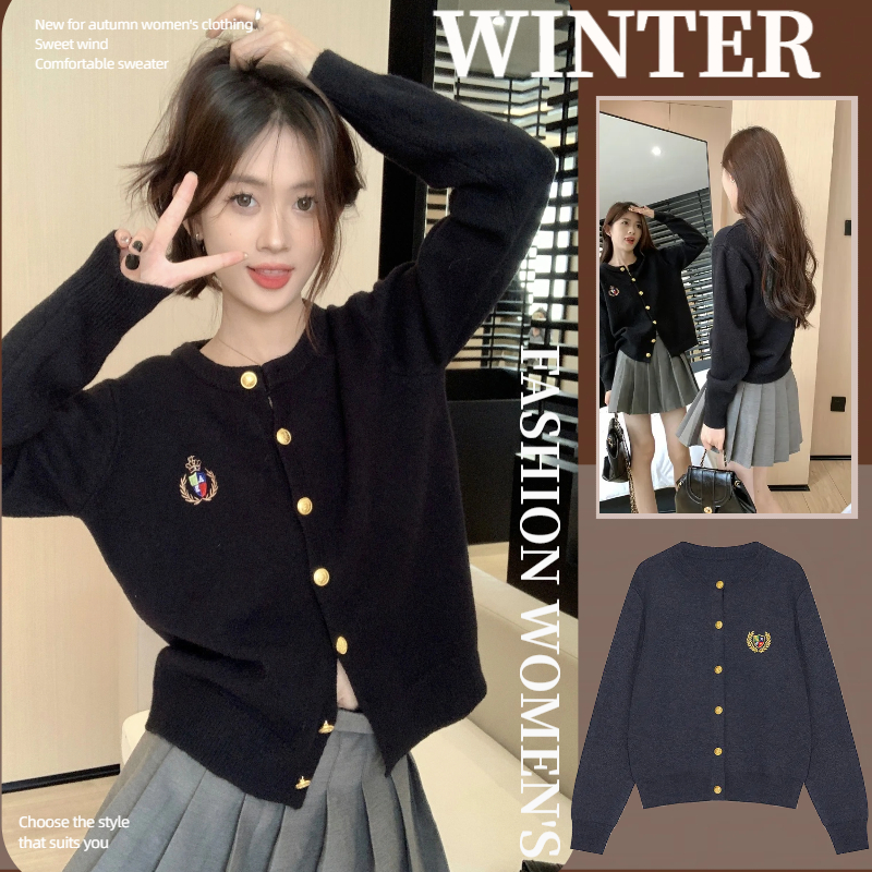 NZN ฤดูใบไม้ร่วงใหม่ปักป้ายเวอร์ชั่นเกาหลีหลวมแขนยาวคอลูกเรือถักเสื้อสเวตเตอร์ถัก