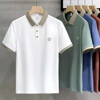เสื้อโปโลแขนสั้นลําลอง เนื้อผ้าฝ้าย ปักลาย ทรงหลวม ระบายอากาศ สไตล์นักธุรกิจ สําหรับผู้ชาย มี 5 สี