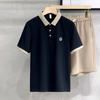 เสื้อโปโลแขนสั้นลําลอง เนื้อผ้าฝ้าย ปักลาย ทรงหลวม ระบายอากาศ สไตล์นักธุรกิจ สําหรับผู้ชาย มี 5 สี
