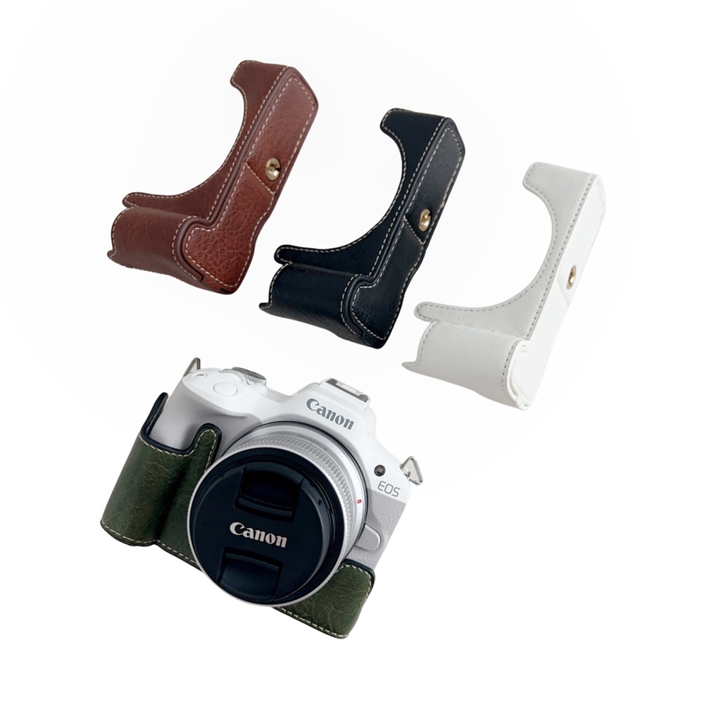 R50 R100 เคสหนัง PU ครึ่งตัว ฐานป้องกัน สําหรับกล้อง Canon EOS R50 R100