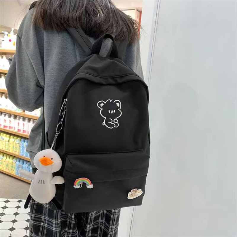 กระเป๋าเป้สะพายหลัง กระเป๋านักเรียน ขนาดใหญ่ จุของได้เยอะ ลายการ์ตูน สีดํา