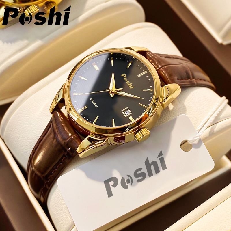 POSHI Jam Tangan Perempuan Wanita นาฬิกาควอทซ์สุภาพสตรีกันน้ําหนังหรูหรากันน้ํานาฬิกาแฟชั่นขนาดเล็กส่องสว่างสําหรับผู้หญิง