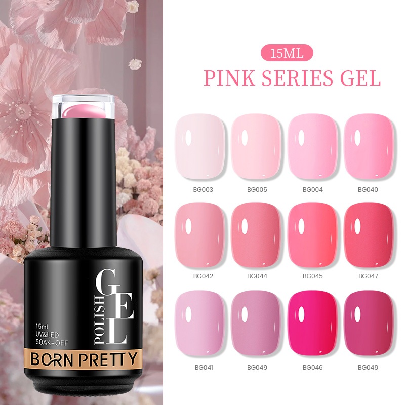 Born PRETTY ยาทาเล็บเจล กึ่งถาวร สีแดง สีชมพู 15 มล.