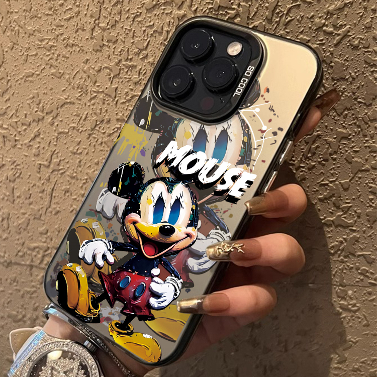 เคสไอโฟน 17/16/15/14/13/12/11 Pro max Silver Case Oil Painting Mickey Compatible Case iPhone 11,12,1
