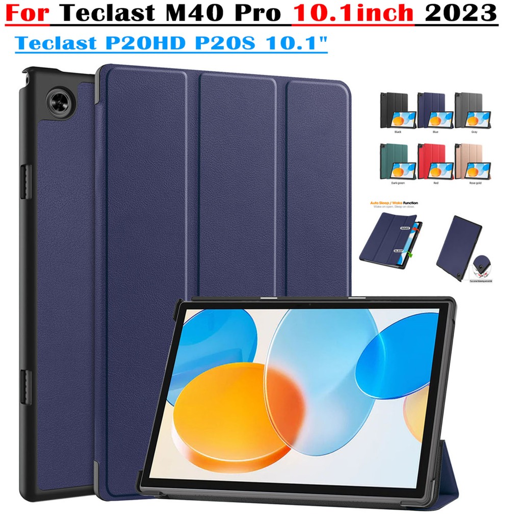 สําหรับ Teclast M40 Pro 10.1 นิ้ว 2023 คุณภาพสูง PU หนังฝาครอบ M40 P20HD P20S 10.1 "แฟชั่น Tri-fold สีทึบแท็บเล็ตป้องกันกรณี