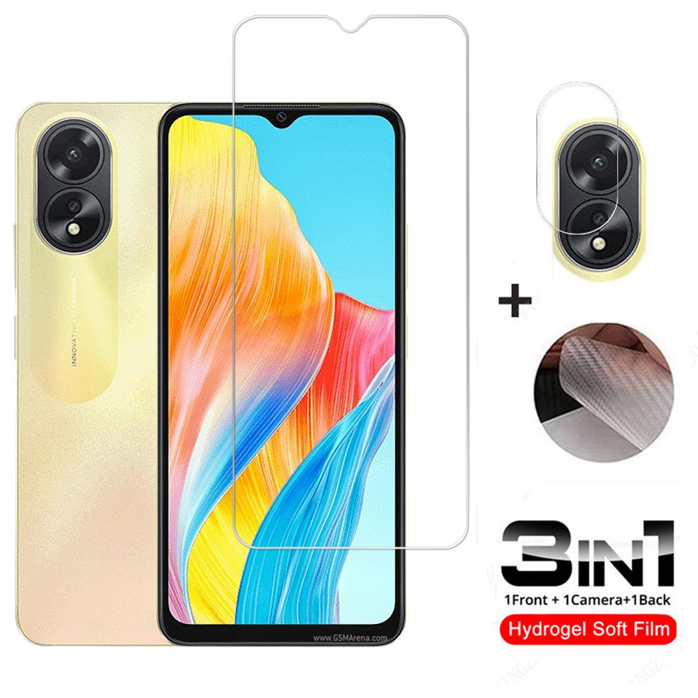 3 in 1 ฟิล์มกระจกนิรภัยกันรอยหน้าจอ กันรอยเลนส์กล้อง แบบเต็มจอ สําหรับ OPPO A18 A38 A58 A78 A98 5G A18 A17 A17k A16 A16k A15 A15s Reno 10 Pro+ 8T 5G