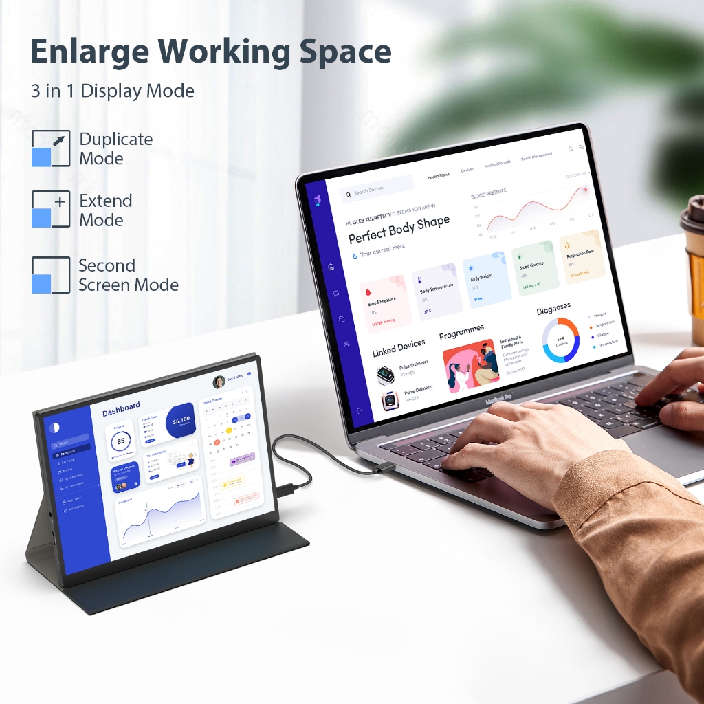 10.5 นิ้วแบบพกพา USB C Monitor FHD 1920x1280 วินาที Monitor สําหรับแล็ปท็อป 100% SRGB แบบพกพาจอแสดงผ