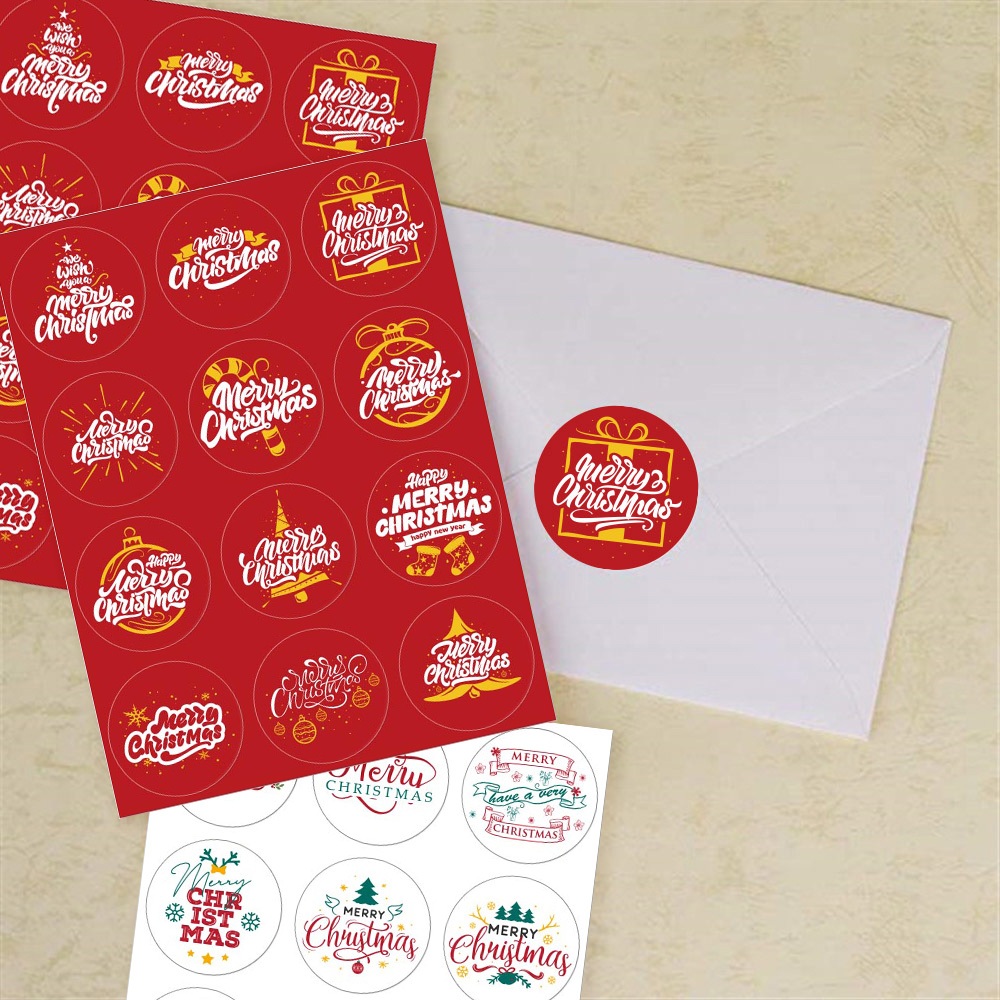 สติกเกอร์ฉลากซีล ทรงกลม ลาย Merry Christmas ขนาด 3.5 ซม. สีแดง สีขาว สําหรับตกแต่งซองจดหมาย ของขวัญคริสต์มาส 120 ชิ้น ต่อแพ็ก