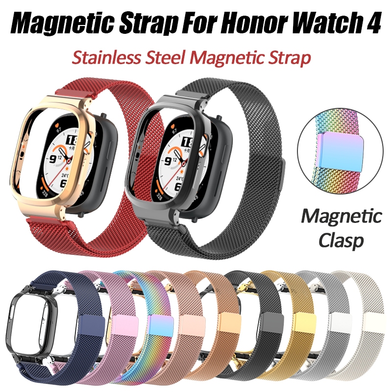 2 in 1 สายนาฬิกาข้อมือ โลหะ สเตนเลส แม่เหล็ก พร้อมเคส แบบเปลี่ยน สําหรับ Honor Watch 4 Milanese Honor Watch 4