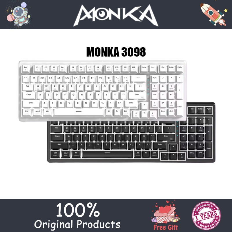 MONKA 3098 mechanical keyboard with screen wireless 2.4G Bluetooth RGB hot plug