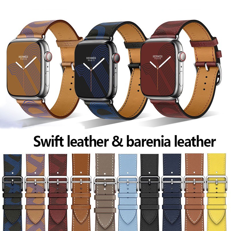 Hermes สายนาฬิกาข้อมือหนังวัวแท้ สําหรับ Apple watch Series 9 8 7 SE 6 5 4 Ultra 2 49 มม. 45 มม. 44 มม. 41 มม. 40 มม.