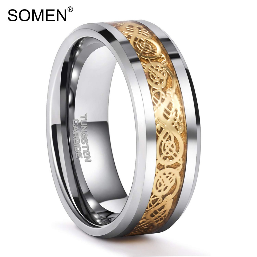 Somen แหวนทังสเตนเซลติก ลายมังกร 8 มม. สําหรับผู้ชาย ผู้หญิง ไซซ์ 6-13