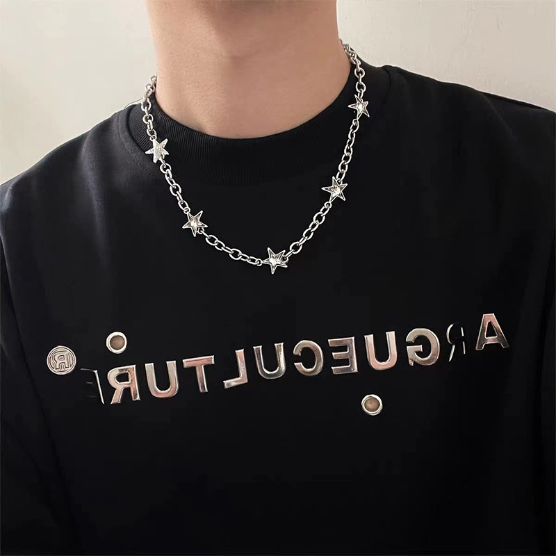 Y2k สร้อยคอโซ่เหล็กไทเทเนียม จี้รูปดาว สไตล์ฮิปฮอป