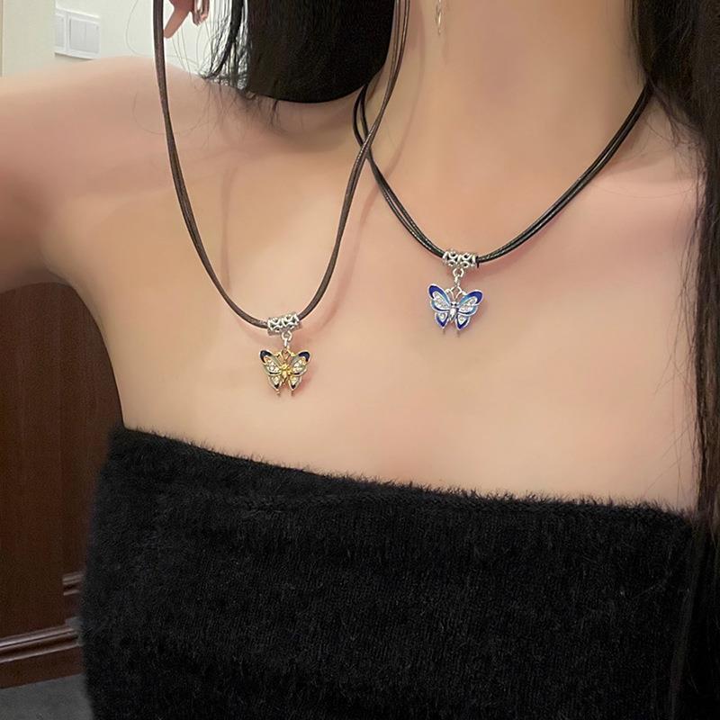 Y2k วินเทจ ผีเสื้อ สายหนัง สร้อยคอ สําหรับผู้หญิง หวาน ไหปลาร้า สร้อยคอโซ่
