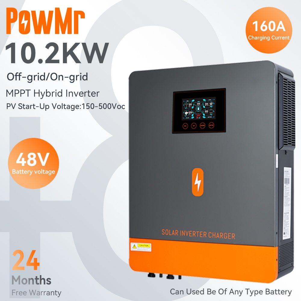 【จัดส่งในพื้นที่】PowMr 10.2KW อินเวอร์เตอร์ไฮบริด พลังงานแสงอาทิตย์ รองรับแบตเตอรี่ 48Vdc Lifepo4 อิ