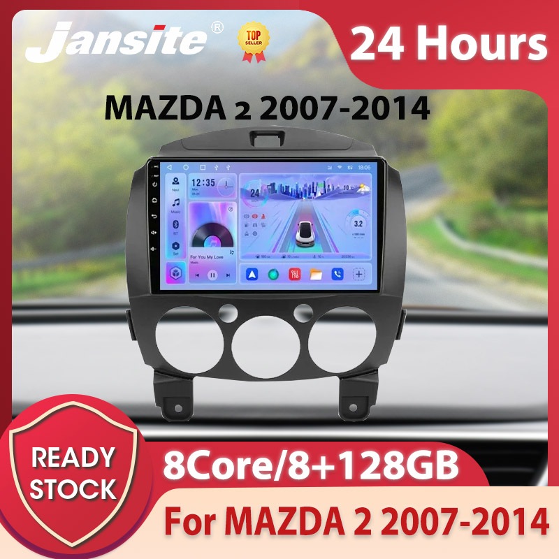 Jansite เครื่องเล่นมัลติมีเดีย วิทยุ 2Din Android GPS นําทาง DVD บลูทูธ FM สําหรับ MAZDA 2 Mazda2 2007-2014
