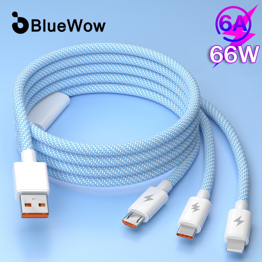 Bluewow สายชาร์จ USB Type C 6A สําหรับ Xiaomi Redmi Note 13 12 11 10 pro Samsung A54 S23 S22 S21 Plus Huawei