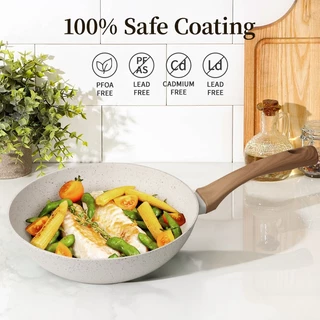 Innerwell non-stick หินไมฟานชุด 13 ชิ้นสีขาว หม้อกระทะครบชุดในครัวเรือน กระทะ หม้อนม หม้อซุป เหมาะสำหรับทุกเตา ทําอาหารของขวัญ